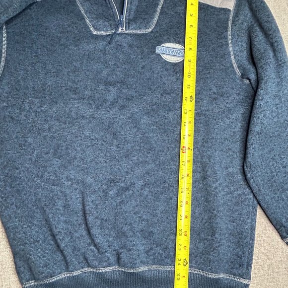 Renegade Club Men’s Sweater Fleece Pullover Small Blue w/ Gray Patches Half Zip - Picture 7 of 8